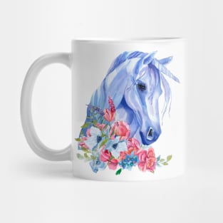 Blue Unicorn with Wild Flowers Watercolor Art Mug